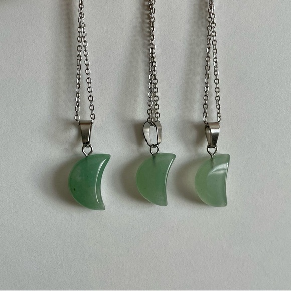3/$25 Green Aventurine Crescent Moon Necklace - Picture 2 of 7